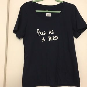 Cute Navy blue “Free as a Bird” scoop neck tee